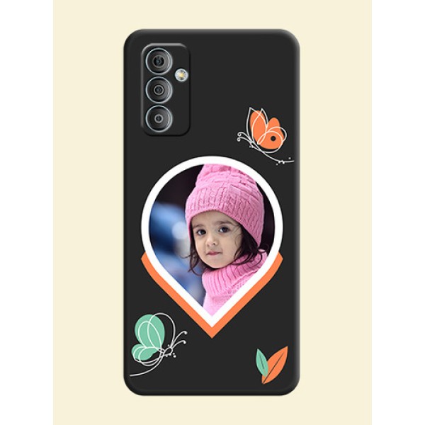 Upload Pic With Simple Butterly Design On Space Black Personalized Soft Matte Phone Covers -Samsung Galaxy M13 4G Upload Pic With Simple Butterly Design On Space Black Personalized Soft Matte Phone Covers -Samsung Galaxy M13 4G