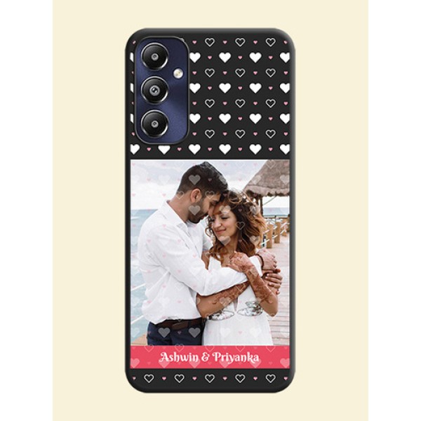 White Color Love Symbols with Text Design - Photo on Space Black Soft Matte Phone Cover - Galaxy M14 4G