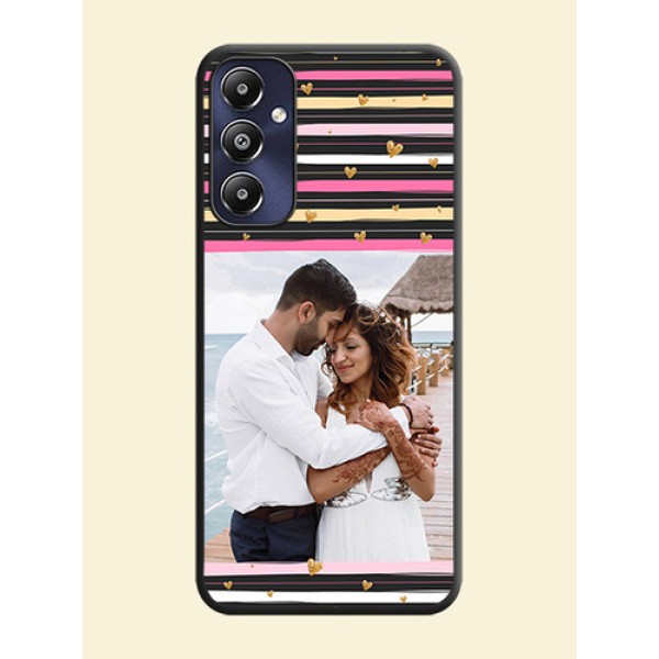 Multicolor Lines and Golden Love Symbols Design - Photo on Space Black Soft Matte Mobile Cover - Galaxy M14 4G