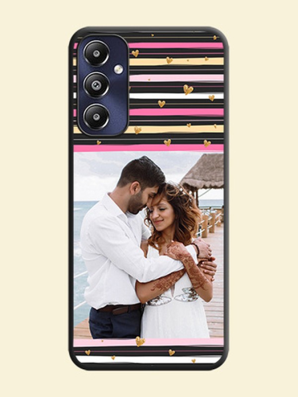 Multicolor Lines and Golden Love Symbols Design - Photo on Space Black Soft Matte Mobile Cover - Galaxy M14 4G