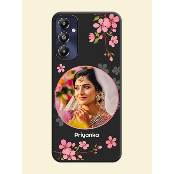 Round Image with Pink Color Floral Design - Photo on Space Black Soft Matte Back Cover - Galaxy M14 4G Round Image with Pink Color Floral Design - Photo on Space Black Soft Matte Back Cover - Galaxy M14 4G