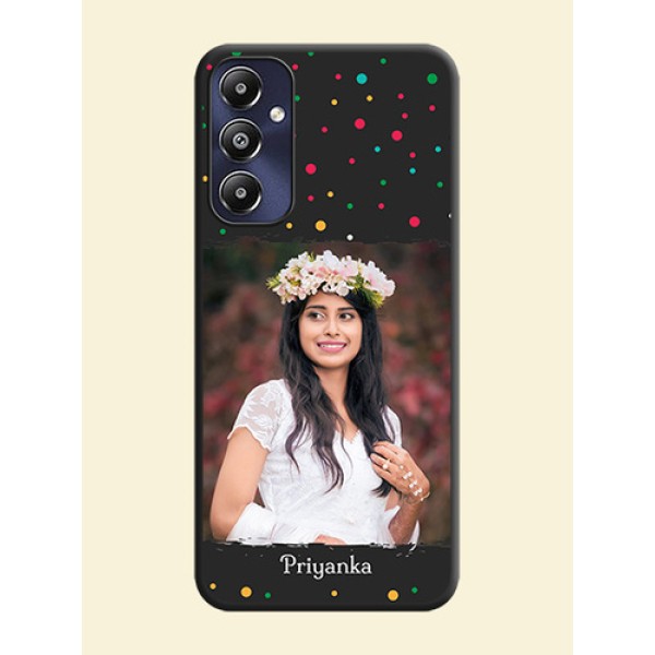 Multicolor Dotted Pattern with Text on Space Black Custom Soft Matte Phone Back Cover - Galaxy M14 4G Multicolor Dotted Pattern with Text on Space Black Custom Soft Matte Phone Back Cover - Galaxy M14 4G