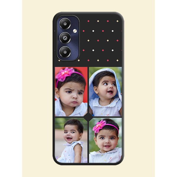 Multicolor Dotted Pattern with 4 Image Holder on Space Black Custom Soft Matte Phone Cases - Galaxy M14 4G Multicolor Dotted Pattern with 4 Image Holder on Space Black Custom Soft Matte Phone Cases - Galaxy M14 4G