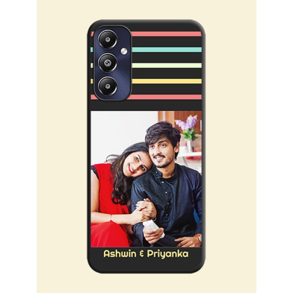 Color Stripes with Photo and Text - Photo on Space Black Soft Matte Mobile Case - Galaxy M14 4G Color Stripes with Photo and Text - Photo on Space Black Soft Matte Mobile Case - Galaxy M14 4G
