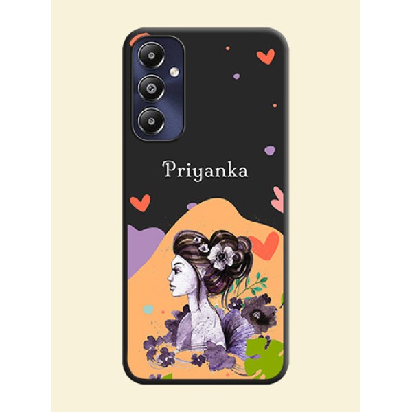 Namecase For Her With Fancy Lady Image On Space Black Personalized Soft Matte Phone Covers - Galaxy M14 4G Namecase For Her With Fancy Lady Image On Space Black Personalized Soft Matte Phone Covers - Galaxy M14 4G