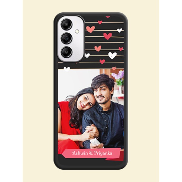 Love Pattern with Name on Pink Ribbon on Photo on Space Black Soft Matte Back Cover - Galaxy M14 5G Love Pattern with Name on Pink Ribbon on Photo on Space Black Soft Matte Back Cover - Galaxy M14 5G