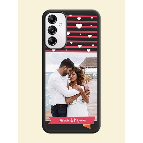 White Color Love Symbols with Pink Lines Pattern on Space Black Custom Soft Matte Phone Cases - Galaxy M14 5G White Color Love Symbols with Pink Lines Pattern on Space Black Custom Soft Matte Phone Cases - Galaxy M14 5G