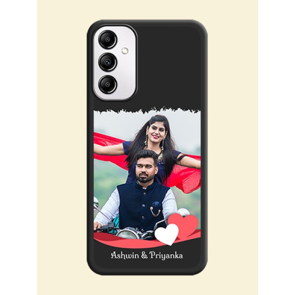 Pin Color Love Shaped Ribbon Design with Text on Space Black Custom Soft Matte Phone Back Cover - Galaxy M14 5G Pin Color Love Shaped Ribbon Design with Text on Space Black Custom Soft Matte Phone Back Cover - Galaxy M14 5G