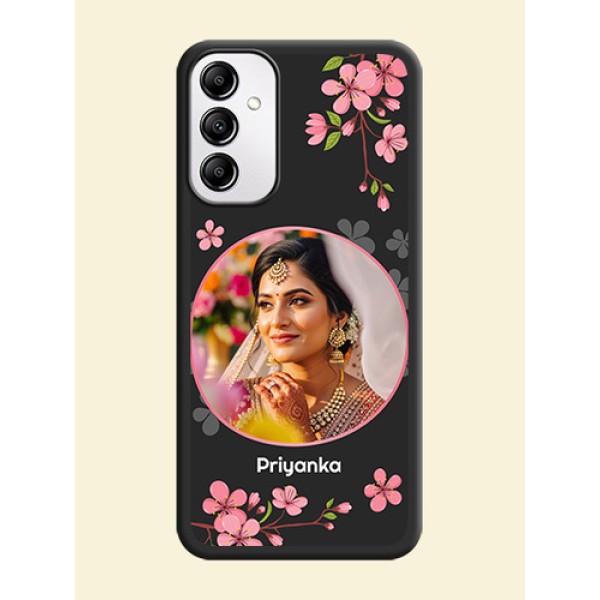 Round Image with Pink Color Floral Design on Photo on Space Black Soft Matte Back Cover - Galaxy M14 5G Round Image with Pink Color Floral Design on Photo on Space Black Soft Matte Back Cover - Galaxy M14 5G