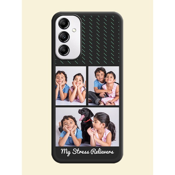 Cross Dotted Pattern with 2 Image Holder on Personalised Space Black Soft Matte Cases - Galaxy M14 5G Cross Dotted Pattern with 2 Image Holder on Personalised Space Black Soft Matte Cases - Galaxy M14 5G
