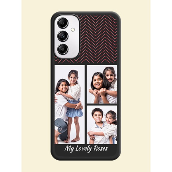 Wave Pattern with 3 Image Holder on Space Black Custom Soft Matte Back Cover - Galaxy M14 5G Wave Pattern with 3 Image Holder on Space Black Custom Soft Matte Back Cover - Galaxy M14 5G