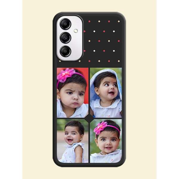 Multicolor Dotted Pattern with 4 Image Holder on Space Black Custom Soft Matte Phone Cases - Galaxy M14 5G Multicolor Dotted Pattern with 4 Image Holder on Space Black Custom Soft Matte Phone Cases - Galaxy M14 5G