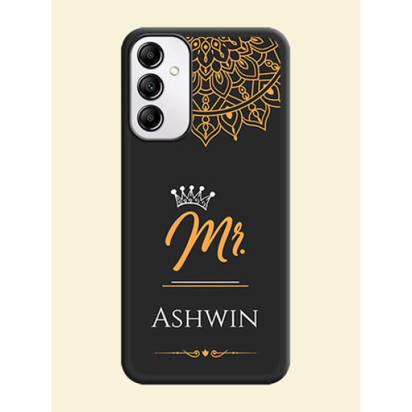 Mr Name with Floral Design on Personalised Space Black Soft Matte Cases - Galaxy M14 5G Mr Name with Floral Design on Personalised Space Black Soft Matte Cases - Galaxy M14 5G