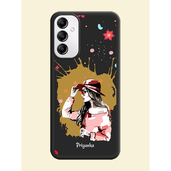 Mordern Lady With Color Splash Background With Custom Text On Space Black Personalized Soft Matte Phone Covers -Samsung Galaxy M14 5G