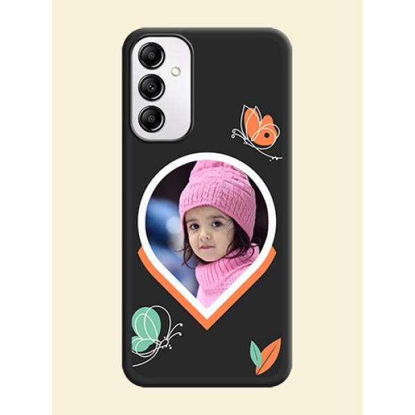 Upload Pic With Simple Butterly Design On Space Black Personalized Soft Matte Phone Covers -Samsung Galaxy M14 5G Upload Pic With Simple Butterly Design On Space Black Personalized Soft Matte Phone Covers -Samsung Galaxy M14 5G