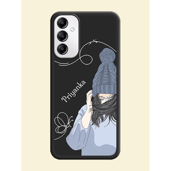 Girl With Blue Winter Outfiit Custom Text Design On Space Black Personalized Soft Matte Phone Covers -Samsung Galaxy M14 5G
