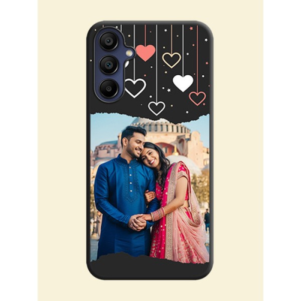 Love Hangings with Splash Wave Picture on Space Black Custom Soft Matte Phone Back Cover - Galaxy M15 5G Love Hangings with Splash Wave Picture on Space Black Custom Soft Matte Phone Back Cover - Galaxy M15 5G