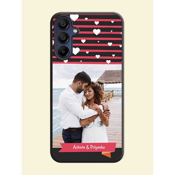 White Color Love Symbols with Pink Lines Pattern on Space Black Custom Soft Matte Phone Cases - Galaxy M15 5G