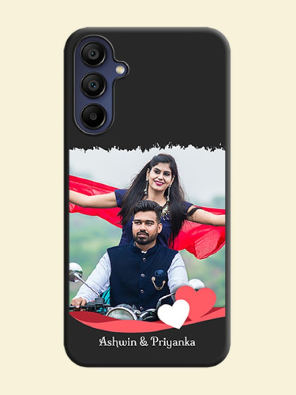 Pink Color Love Shaped Ribbon Design with Text on Space Black Custom Soft Matte Phone Back Cover - Galaxy M15 5G