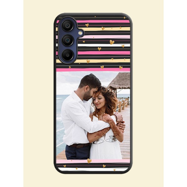 Multicolor Lines and Golden Love Symbols Design - Photo on Space Black Soft Matte Mobile Cover - Galaxy M15 5G