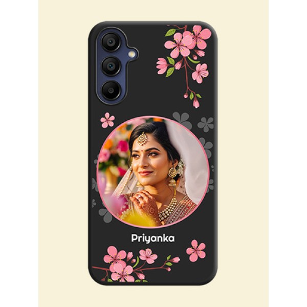 Round Image with Pink Color Floral Design - Photo on Space Black Soft Matte Back Cover - Galaxy M15 5G Round Image with Pink Color Floral Design - Photo on Space Black Soft Matte Back Cover - Galaxy M15 5G