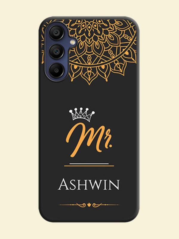 Mr Name with Floral Design on Personalised Space Black Soft Matte Cases - Galaxy M15 5G