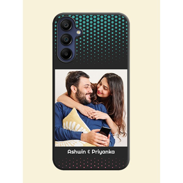 Faded Dots with Grunge Photo Frame and Text on Space Black Custom Soft Matte Phone Cases - Galaxy M15 5G Faded Dots with Grunge Photo Frame and Text on Space Black Custom Soft Matte Phone Cases - Galaxy M15 5G