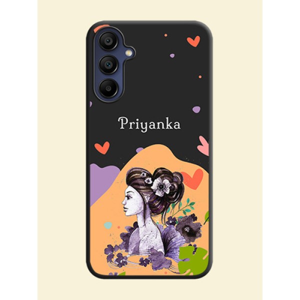 Namecase For Her With Fancy Lady Image On Space Black Personalized Soft Matte Phone Covers - Galaxy M15 5G Namecase For Her With Fancy Lady Image On Space Black Personalized Soft Matte Phone Covers - Galaxy M15 5G
