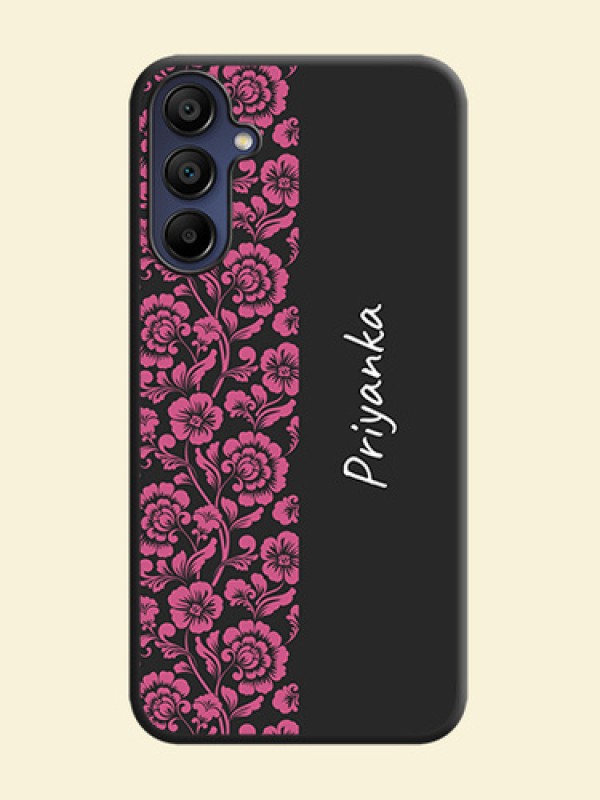 Pink Floral Pattern Design With Custom Text On Space Black Personalized Soft Matte Phone Covers - Galaxy M15 5G