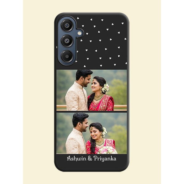 Miniature Love Symbols with Name On Space Black Custom Soft Matte Mobile Back Cover - Galaxy M16 5G Miniature Love Symbols with Name On Space Black Custom Soft Matte Mobile Back Cover - Galaxy M16 5G