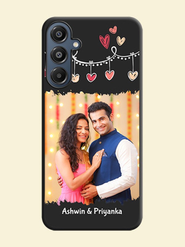 Pink Love Hangings with Name On Space Black Custom Soft Matte Mobile Back Cover - Galaxy M16 5G