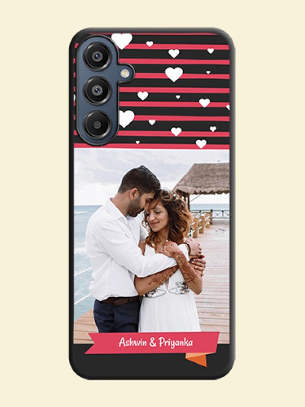 White Color Love Symbols with Pink Lines Pattern On Space Black Custom Soft Matte Mobile Back Cover - Galaxy M16 5G