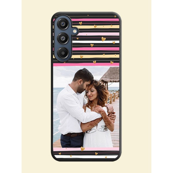 Multicolor Lines and Golden Love Symbols Design on Photo On Space Black Custom Soft Matte Mobile Back Cover - Galaxy M16 5G
