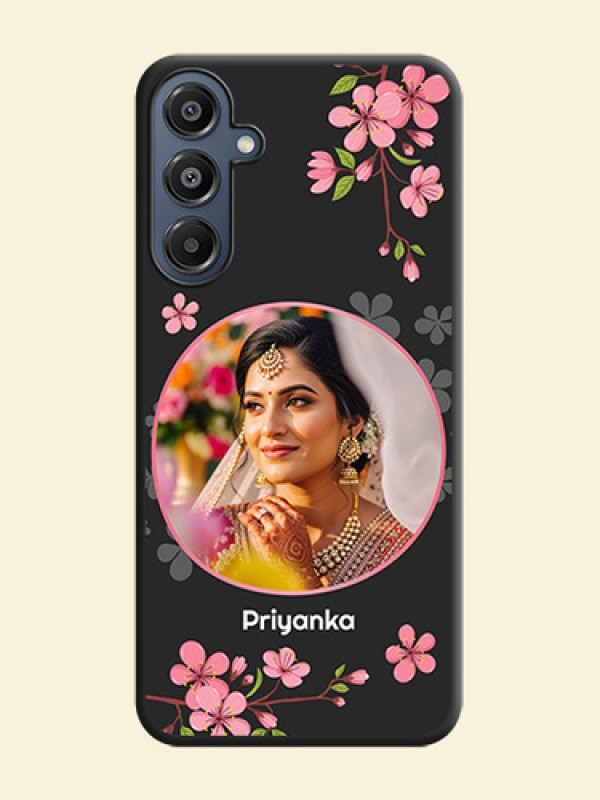 Round Image with Pink Color Floral Design on Photo On Space Black Custom Soft Matte Mobile Back Cover - Galaxy M16 5G