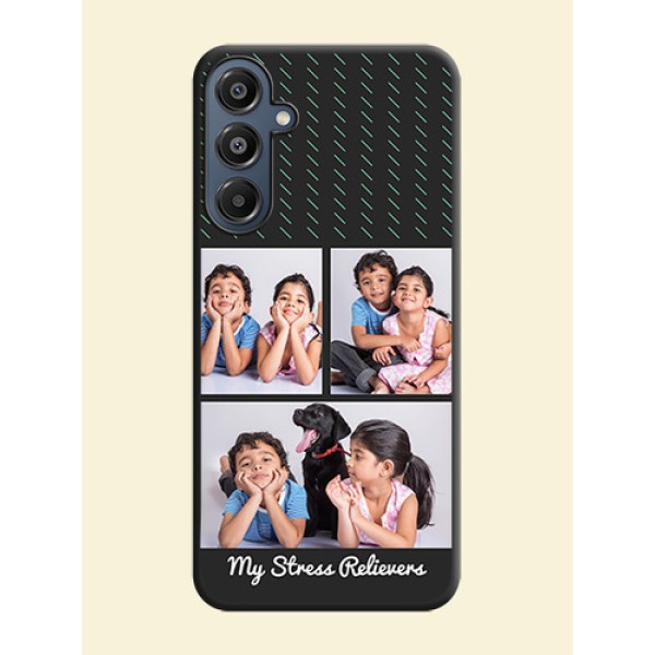 Cross Dotted Pattern with 2 Image Holder On Space Black Custom Soft Matte Mobile Back Cover - Galaxy M16 5G Cross Dotted Pattern with 2 Image Holder On Space Black Custom Soft Matte Mobile Back Cover - Galaxy M16 5G