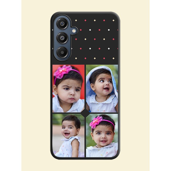 Multicolor Dotted Pattern with 4 Image Holder On Space Black Custom Soft Matte Mobile Back Cover - Galaxy M16 5G Multicolor Dotted Pattern with 4 Image Holder On Space Black Custom Soft Matte Mobile Back Cover - Galaxy M16 5G