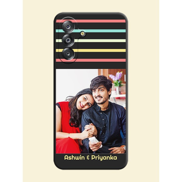 Color Stripes with Photo and Text on Photo On Space Black Custom Soft Matte Mobile Back Cover - Samsung Galaxy M17 5G Color Stripes with Photo and Text on Photo On Space Black Custom Soft Matte Mobile Back Cover - Samsung Galaxy M17 5G
