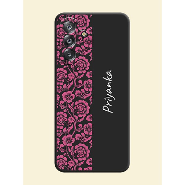 Pink Floral Pattern Design With Custom Text On Space Black Custom Soft Matte Mobile Back Cover - Samsung Galaxy M17 5G Pink Floral Pattern Design With Custom Text On Space Black Custom Soft Matte Mobile Back Cover - Samsung Galaxy M17 5G