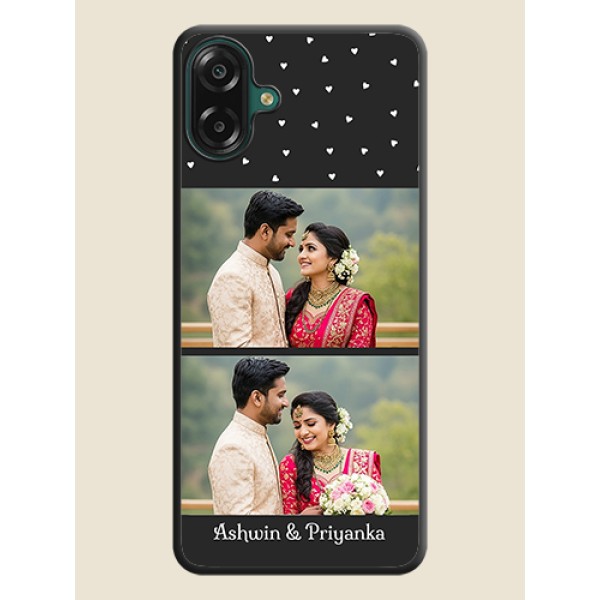Miniature Love Symbols with Name On Space Black Custom Soft Matte Mobile Back Cover - Samsung Galaxy M17e Miniature Love Symbols with Name On Space Black Custom Soft Matte Mobile Back Cover - Samsung Galaxy M17e
