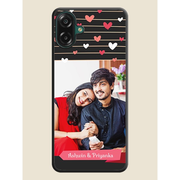 Love Pattern with Name on Pink Ribbon on Photo On Space Black Custom Soft Matte Mobile Back Cover - Samsung Galaxy M17e Love Pattern with Name on Pink Ribbon on Photo On Space Black Custom Soft Matte Mobile Back Cover - Samsung Galaxy M17e