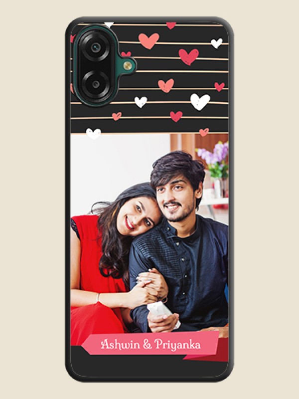 Love Pattern with Name on Pink Ribbon on Photo On Space Black Custom Soft Matte Mobile Back Cover - Samsung Galaxy M17e