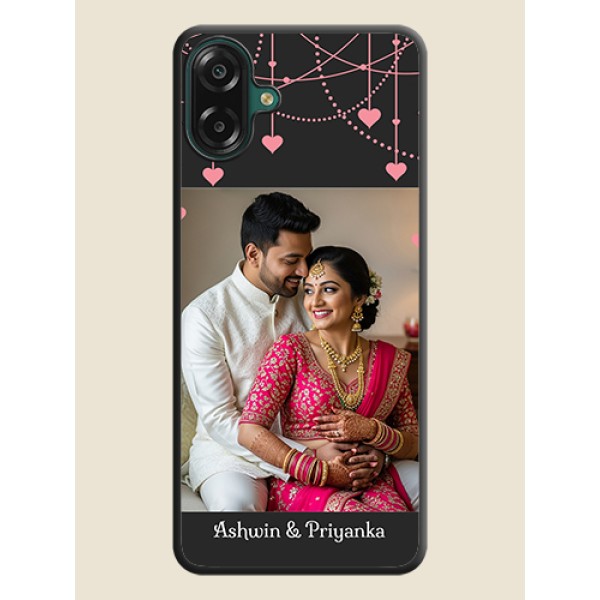Pink Love Hangings with Text On Space Black Custom Soft Matte Mobile Back Cover - Samsung Galaxy M17e Pink Love Hangings with Text On Space Black Custom Soft Matte Mobile Back Cover - Samsung Galaxy M17e
