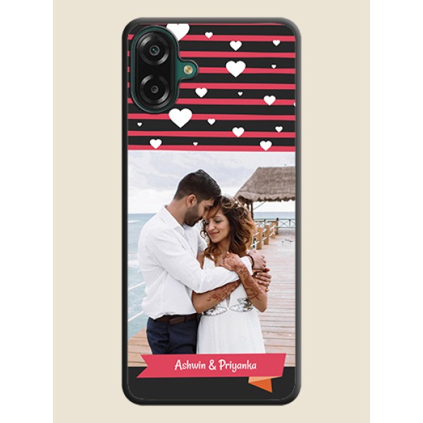 White Color Love Symbols with Pink Lines Pattern On Space Black Custom Soft Matte Mobile Back Cover - Samsung Galaxy M17e White Color Love Symbols with Pink Lines Pattern On Space Black Custom Soft Matte Mobile Back Cover - Samsung Galaxy M17e