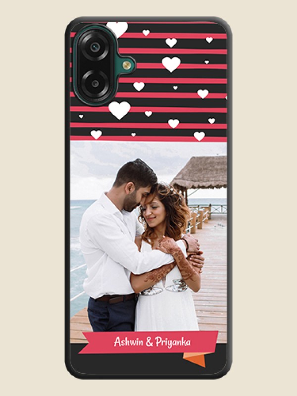 White Color Love Symbols with Pink Lines Pattern On Space Black Custom Soft Matte Mobile Back Cover - Samsung Galaxy M17e