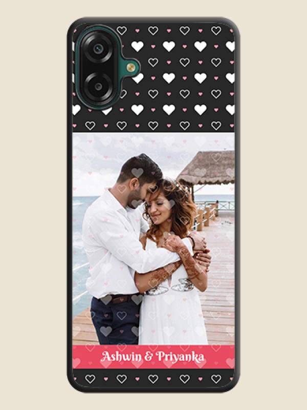 White Color Love Symbols with Text Design on Photo On Space Black Custom Soft Matte Mobile Back Cover - Samsung Galaxy M17e
