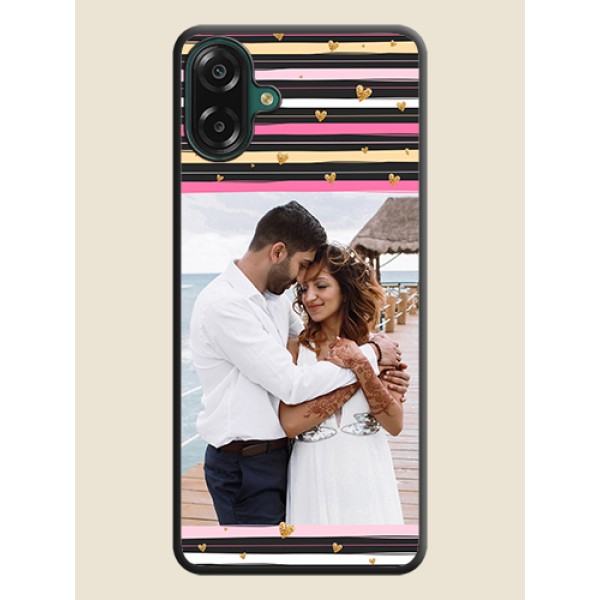 Multicolor Lines and Golden Love Symbols Design on Photo On Space Black Custom Soft Matte Mobile Back Cover - Samsung Galaxy M17e