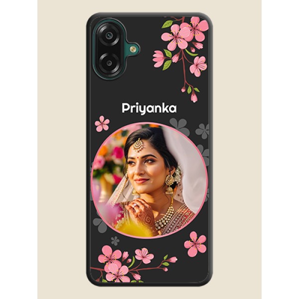 Round Image with Pink Color Floral Design on Photo On Space Black Custom Soft Matte Mobile Back Cover - Samsung Galaxy M17e Round Image with Pink Color Floral Design on Photo On Space Black Custom Soft Matte Mobile Back Cover - Samsung Galaxy M17e