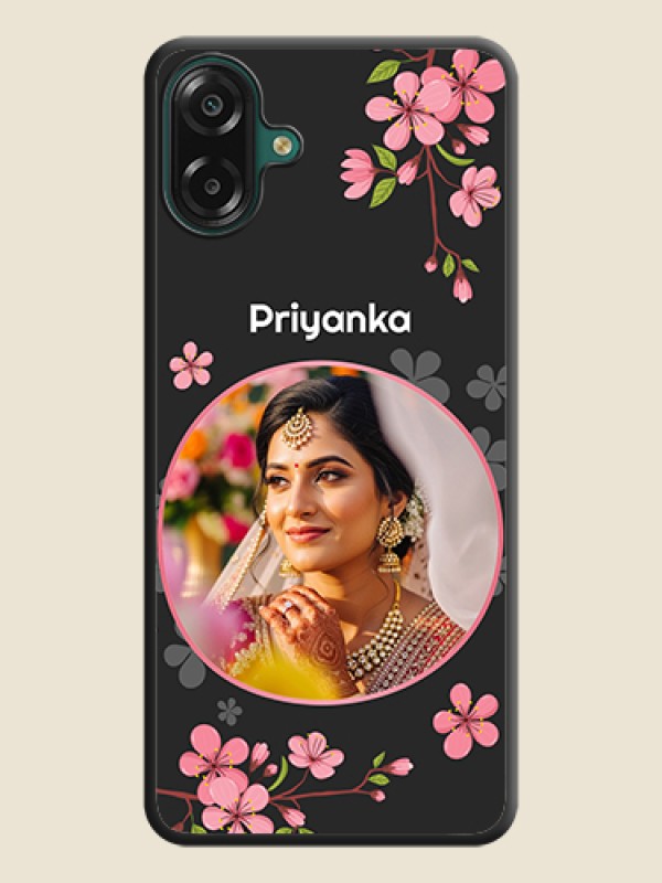 Round Image with Pink Color Floral Design on Photo On Space Black Custom Soft Matte Mobile Back Cover - Samsung Galaxy M17e