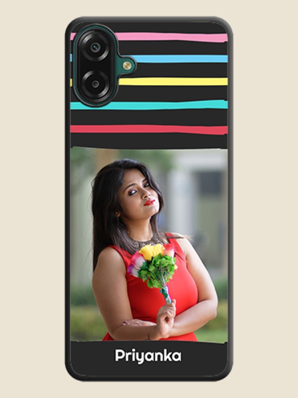 Multicolor Lines with Image On Space Black Custom Soft Matte Mobile Back Cover - Samsung Galaxy M17e