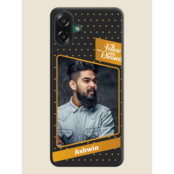 Follow Your Dreams with White Dots On Space Black Custom Soft Matte Mobile Back Cover - Samsung Galaxy M17e